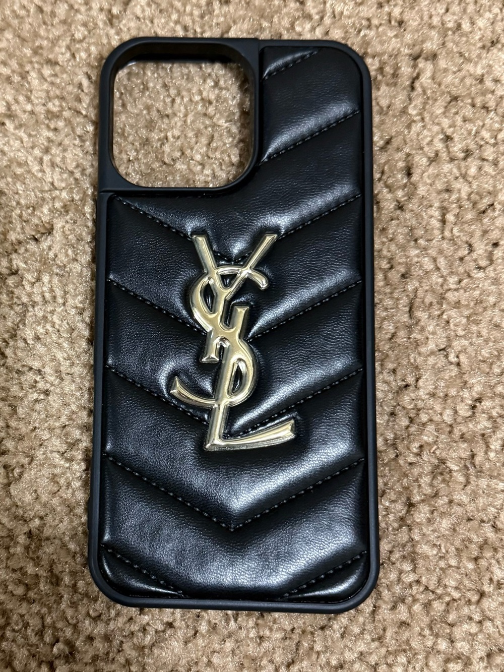 Yves Saint Laurent Black Quilted Leather Phone Case with Gold YSL Emblem